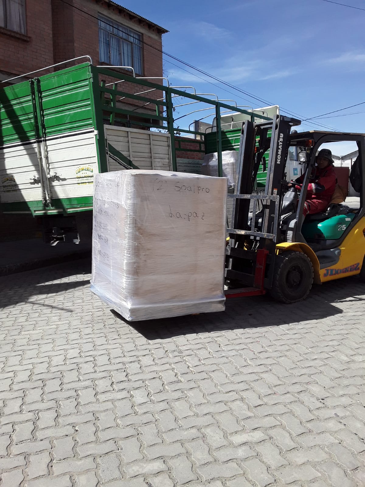 Carga protegida con film para transporte